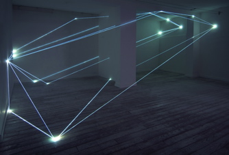 CARLO BERNARDINI, CODICE SPAZIALE 2009, Fibre ottiche mt h 3,60x8,50x6. Grossetti Arte Contemporanea, Milano.