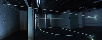 CARLO BERNARDINI, Event Horizon 2007, fibre ottiche, sfere in acciaio inox; mt h 4x13x10; New York, Swing Space, LMCC.
