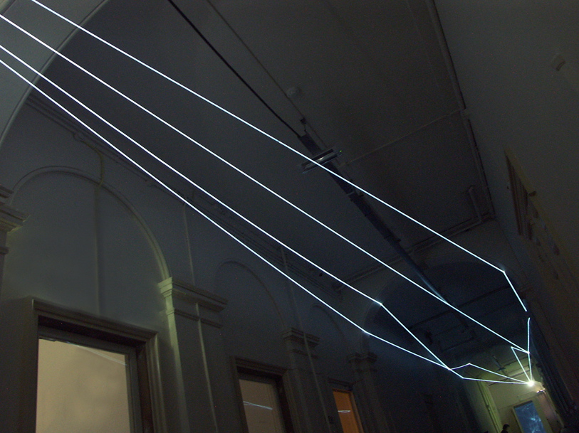Carlo Bernardini, The Light that Generates Space 2010, installazione in fibre ottiche, mt h da terra 4,5x30x3. NIMk - Netherlands Media Art Institute, Sonic Acts, The poetics of space, Amsterdam.
