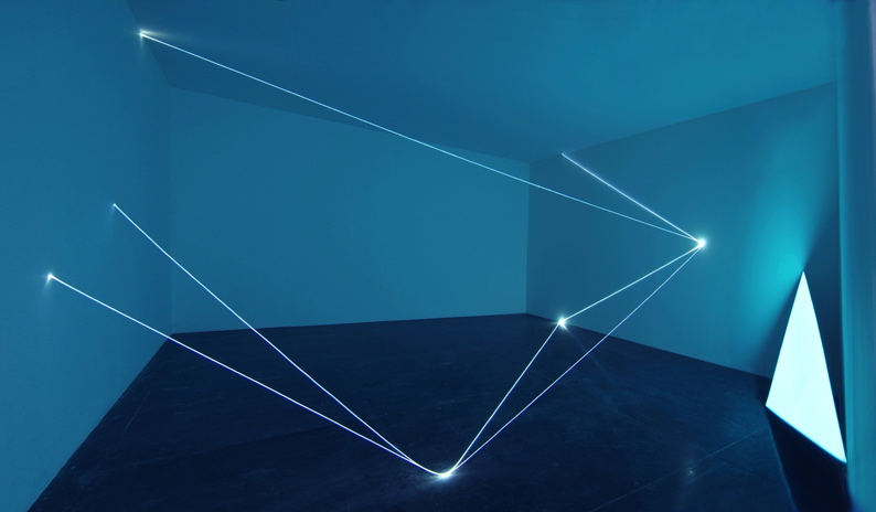 Carlo Bernardini, Campo Organico di Luce 2010, installazione in fibre ottiche interno esterno, mt h 5x20x10. La Scultura Italiana del XXI secolo; Fondazione Pomodoro, Milano.