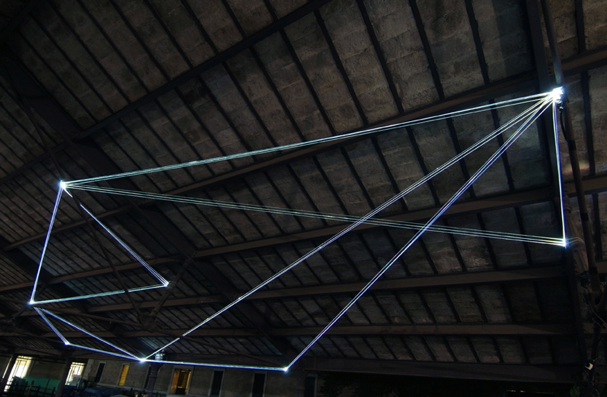 Carlo Bernardini, Campo Organico di Luce 2011; installazione in fibre ottiche, mt h (da terra) 5,5x10x5. The Road to Contemporary Art, Ex Mattatoio di Testaccio, Roma.