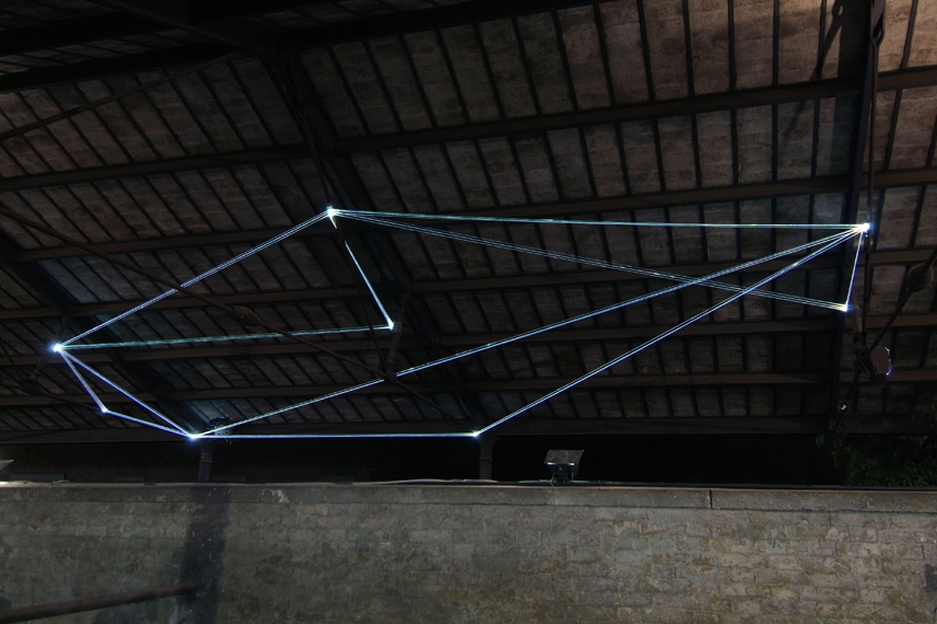 Carlo Bernardini, Campo Organico di Luce 2011; installazione in fibre ottiche, mt h (da terra) 5,5x10x5; The Road to Contemporary Art, Ex Mattatoio di Testaccio, Roma.