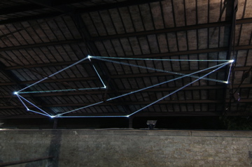 Carlo Bernardini, Campo Organico di Luce 2011; installazione in fibre ottiche, mt h (da terra) 5,5x10x5; The Road to Contemporary Art, Ex Mattatoio di Testaccio, Roma.