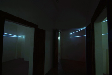 CARLO BERNARDINI, INTERRELAZIONI NELLO SPAZIO 2008; Installazione in fibre ottiche mt h 3x7x10, Rivara (TO) Castello di Rivara.