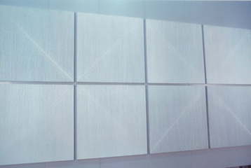 CARLO BERNARDINI SUPERFICI VIRTUALI CON  LINEE DI LUCEOMBRA 1996 Acrilico e fosforo su tavola, cm h 285x575, XII Quadriennale, Palazzo delle Esposizioni, Roma.
