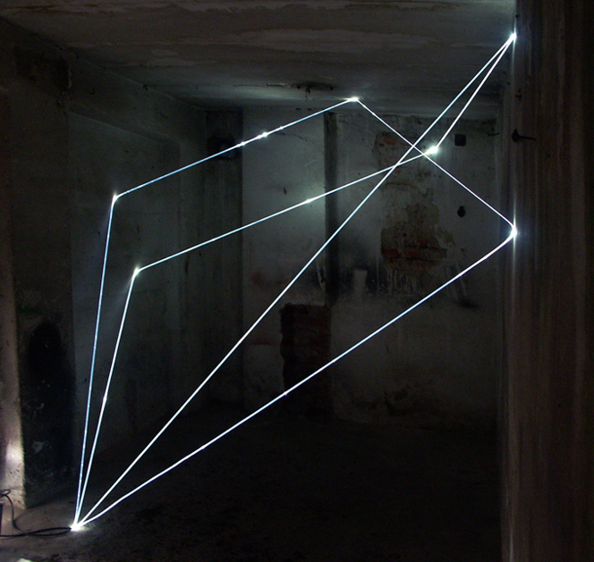 CARLO BERNARDINI, PERMEABLE SPACE 2008. Fiber optic installation, feet h 11x11x9. Praga, Alternative Space, "TINA B".