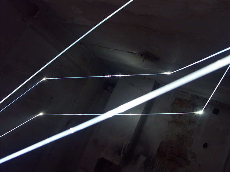 CARLO BERNARDINI, PERMEABLE SPACE 2008. Fiber optic installation, feet h 11x11x9; Praga, Alternative Space, "TINA B".