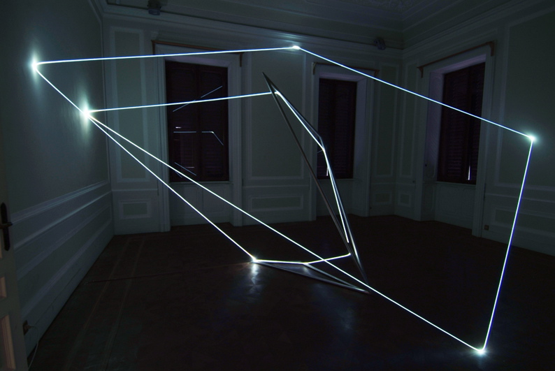 CARLO BERNARDINI, LIGHT CATALYST 2008, Stainless steel and fiber optic installation, feet h 16x28x22; Chiari (Brescia) Villa Mazziotti.