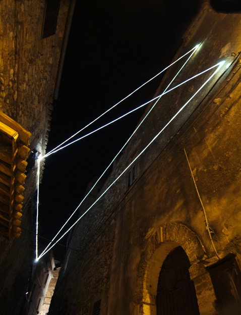 CARLO BERNARDINI, PERMEABLE SPACE 2008. Fiber optic installation, feet h 28x85x11. Castelbasso, “Spaesamenti”, via del Forno.