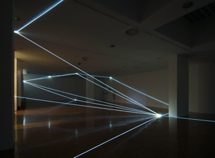 CARLO BERNARDINI, PERMEABLE SPACE 2008; Fiber optic installation, feet h 12,5x64x64. Lissone (MI), Museum of Contemporary Art.