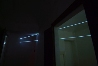 CARLO BERNARDINI, SPACE INTERRELATIONS 2008, Fiber optic installation, feet h 11x25x35, Rivara (TO) Castello di Rivara.