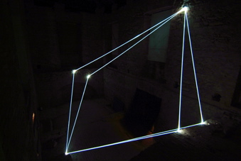 CARLO BERNARDINI, SPACE INTERRELATIONS 2008, Fiber optic installation, feet h 22x14x35, Rivara (TO) Castello di Rivara.