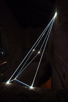 CARLO BERNARDINI, SPACE INTERRELATIONS 2008, Fiber optic installation, feet h 22x14x35; Rivara (TO) Castello di Rivara.