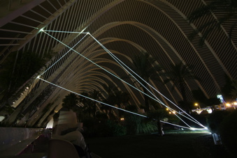 CARLO BERNARDINI, PERMEABLE SPACE 2008. Fiber optic installation, feet h 33x55x28. Valencia, Ciudad De Las Artes Y Las Ciencias.