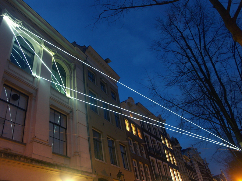 Carlo Bernardini, The Light that Generates Space 2010, optic fibers installation, mt h (from ground) 15x15x10. NIMk - Netherlands Media Art Institute; Sonic Acts, The poetics of space, Amsterdam.