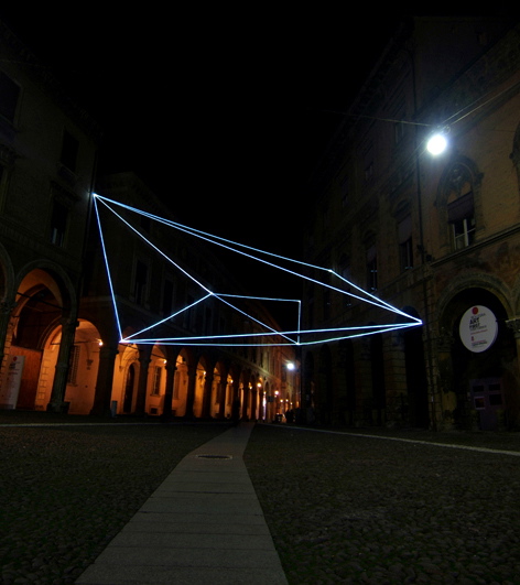 CARLO BERNARDINI, SPATIAL CODE 2009, Artfirst, Art Fair Bologna, Grossetti Arte Contemporanea. Fiber optic installation, feet h from ground 55x82x93; Piazza S. Stefano, Bologna.