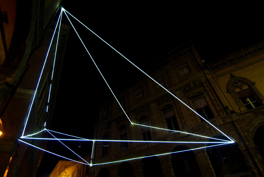 CARLO BERNARDINI, SPATIAL CODE 2009, Artfirst, Art Fair Bologna, Grossetti Arte Contemporanea. Fiber optic installation, feet h from ground 55x82x93, Piazza S. Stefano, Bologna.