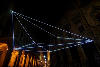 CARLO BERNARDINI, SPATIAL CODE 2009, Artfirst, Art Fair Bologna, Grossetti Arte Contemporanea. Fiber optic installation, feet h from ground 55x82x93. Piazza S. Stefano, Bologna.