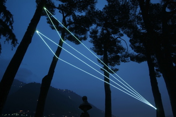 CARLO BERNARDINI, SPATIAL CODE 2009, Fiber optic installation, feet h from ground 36x14x33; Villa del Grumello, Como.