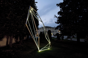 CARLO BERNARDINI, SPATIAL CODE 2009, Fiber optic, stainless steel, feet h 22x7x11; Twister, MAM Museo d’Arte Moderna, Gazoldo degli Ippoliti, Mantova (permanent work).