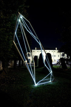 CARLO BERNARDINI, SPATIAL CODE 2009, Fiber optic, stainless steel, feet h 22x7x11, Twister, MAM Museo d’Arte Moderna, Gazoldo degli Ippoliti, Mantova (permanent work).