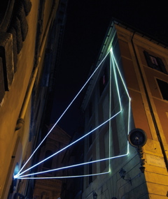 CARLO BERNARDINI, THE LIGHT THAT GENERATES SPACE 2009 – 2010, Fiber optic installation, feet from ground h 50x19x19. Via del Consolato - piazza dell’Oro, Delloro Arte Contemporanea, Rome.
