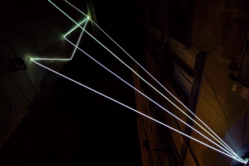 CARLO BERNARDINI, THE LIGHT THAT GENERATES SPACE 2009 – 2010, Fiber optic installation, feet from ground h 50x19x19; Via del Consolato - piazza dell’Oro, Delloro Arte Contemporanea, Rome.