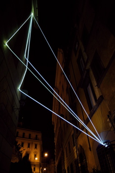 CARLO BERNARDINI, THE LIGHT THAT GENERATES SPACE 2009 – 2010, Fiber optic installation, feet from ground h 50x19x19, Via del Consolato - piazza dell’Oro, Delloro Arte Contemporanea, Rome.