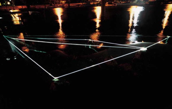 CARLO BERNARDINI, Permeable Space 2002, optic fibers in high water, feet h 5x50x27, Jesolo (VE), Terrazza Mare, Light-Proof.