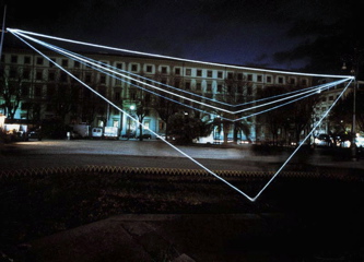 CARLO BERNARDINI, Permeable Space 2001, optical fibres, feet h 27x100x17, Piazza Cavour, Ancona.