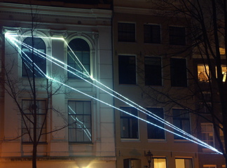 Carlo Bernardini, The Light that Generates Space 2010, optic fibers installation, mt h (from ground) 15x15x10. NIMk - Netherlands Media Art Institute, Sonic Acts, The poetics of space, Amsterdam.