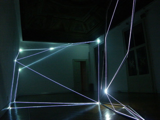 CARLO BERNARDINI, Permeable Spaces 2004, stainless steel, optical fibres, feet h 15x20x47, (part.1) Milano Gallery, Milan.