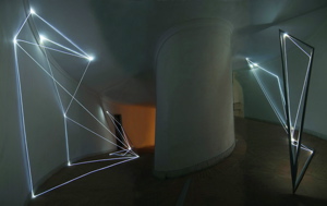 CARLO BERNARDINI, LIGHT CATALYSTS 2005, stainless steel, optic fibers, feet h 11x25x7 and h 11x16x6, Rome, S.Luca Academy