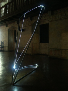 CARLO BERNARDINI, STATES OF LIGHTING 2005; stainless steel, optic fibers, feet h 14x5x3. Gorizia, Castello di Gorizia