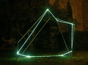 CARLO BERNARDINI, SPACE DRAWING 2005, stainless steel, optic fibers, feet h 9x5x11. Great Barrington USA, Sculpture in the public arena, Main Street