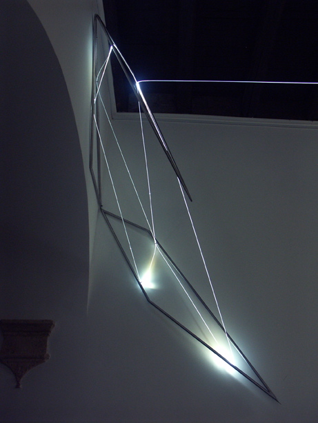 Carlo Bernardini, Progressive Code 2010; optic fibers, stainless steele, cm h 140x80x70; Delloro Arte Contemporanea, Rome.