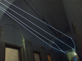 Carlo Bernardini, The Light that Generates Space 2010, optic fibers installation, mt h (from ground) 4,5x30x3. NIMk - Netherlands Media Art Institute, Sonic Acts, The poetics of space, Amsterdam.