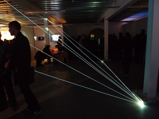 Carlo Bernardini, Matter is the Vacuum 2011, optic fibers installation, mt h 4x10x6. Kinetica Art Fair, Ambika P3, University of Westminister, London.