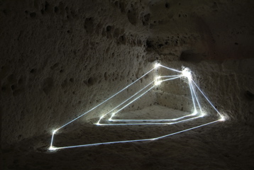Carlo Bernardini, Progressive Code 2010; optic fibers installation, mt h 1x4x2; MUSMA, Museo della Scultura, Matera.