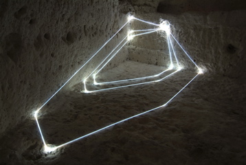 Carlo Bernardini, Progressive Code 2010; optic fibers installation, mt h 1x4x2. MUSMA, Museo della Scultura, Matera.