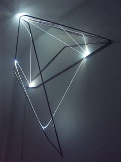 Carlo Bernardini, Progressive Code 2010; optic fibers, stainless steele, cm h 150x140x35; Delloro Arte Contemporanea, Rome.