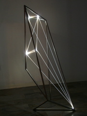 PERMEABLE SPACE 2002 Stainless steel, optical fibers, feet h 5x2x2.
