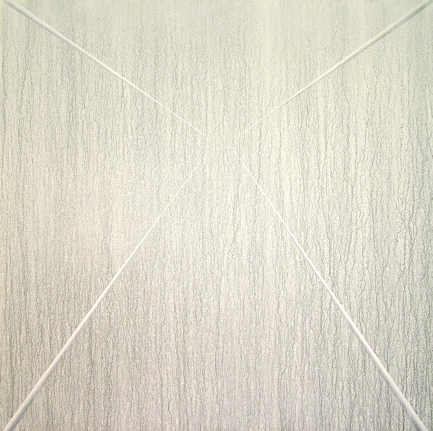 CARLO BERNARDINI, Virtual surfaces with light-shade lines 1996, white pigments in acrylic powder and phosphorous on boards, feet h 6,5x6,5 (light).
