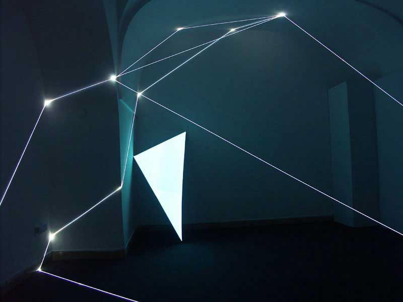 PERMEABLE SPACE 2003 Optic fibres, electro-luminescent surfase, feet h 10x15x13 (part.), XIV Quadriennial, Palazzo Reale, Napoli.