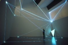 PERMEABLE SPACES 2002-Optical fibres, electro-luminescent surface, feet h 27x39x33; Triennial of Milan.