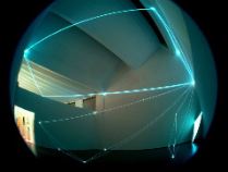 PERMEABLE SPACES 2002-Optical fibres, electro-luminescent surface, feet h 27x39x33, Triennial of Milan.