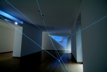 CARLO BERNARDINI – MANU SOBRAL, THE FOURTH DIRECTION OF SPACE 2008, Project 2004; Optic fibers, interactive video, sound, feet h 11x20x47. Bruna Soletti Gallery, Milan.