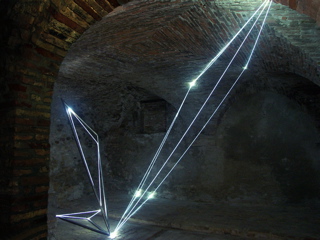 CARLO BERNARDINI, LIGHT CATALYST 2005, stainless steel, optic fibers, feet h 11x14x22. Castelbasso, Fondaco-Palazzo Pirocchi.