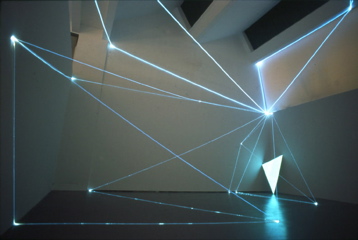 CARLO BERNARDINI, PERMEABLE SPACES 2002-Optical fibres, electro-luminescent surface, feet h 27x39x33, Triennial of Milan.