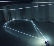CARLO BERNARDINI, Event Horizon 2007, fibre ottiche, sfere in acciaio inox; mt h 4x13x10 (part.). New York, Swing Space, LMCC.